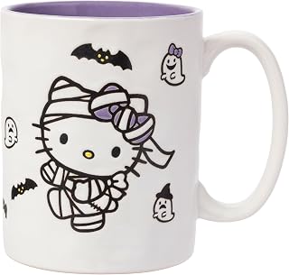 Silver Buffalo Sanrio Hello Kitty Halloween Spooky Wax Resist Ceramic Pottery Mug, 17 Ounces