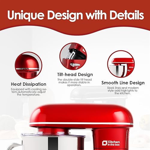 Miniatura 7 de Kitchen in the box Batidora de pie  Tazón de mezcla de 6.5 cuartos de galón con asa, batidora de pie de masa de pan pesada de 900 W, cabezal