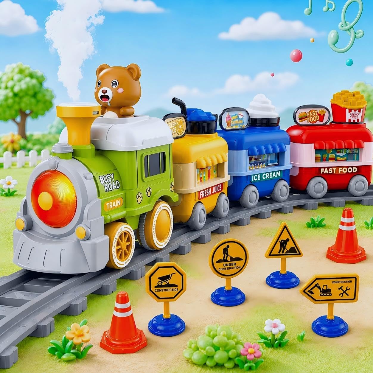 Electric Train Set Toy for Toddlers with Steam,Sounds & Lights image 4