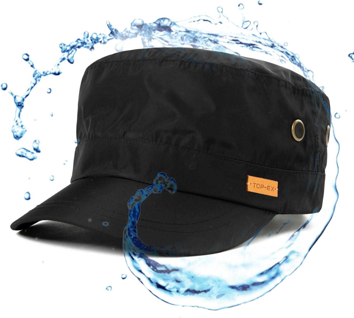 TOP-EX Men's Waterproof Army Hat - Black, Medium-Large Size for Summer, UPF Protection, Cadet Cap for Big, Extra Large Heads