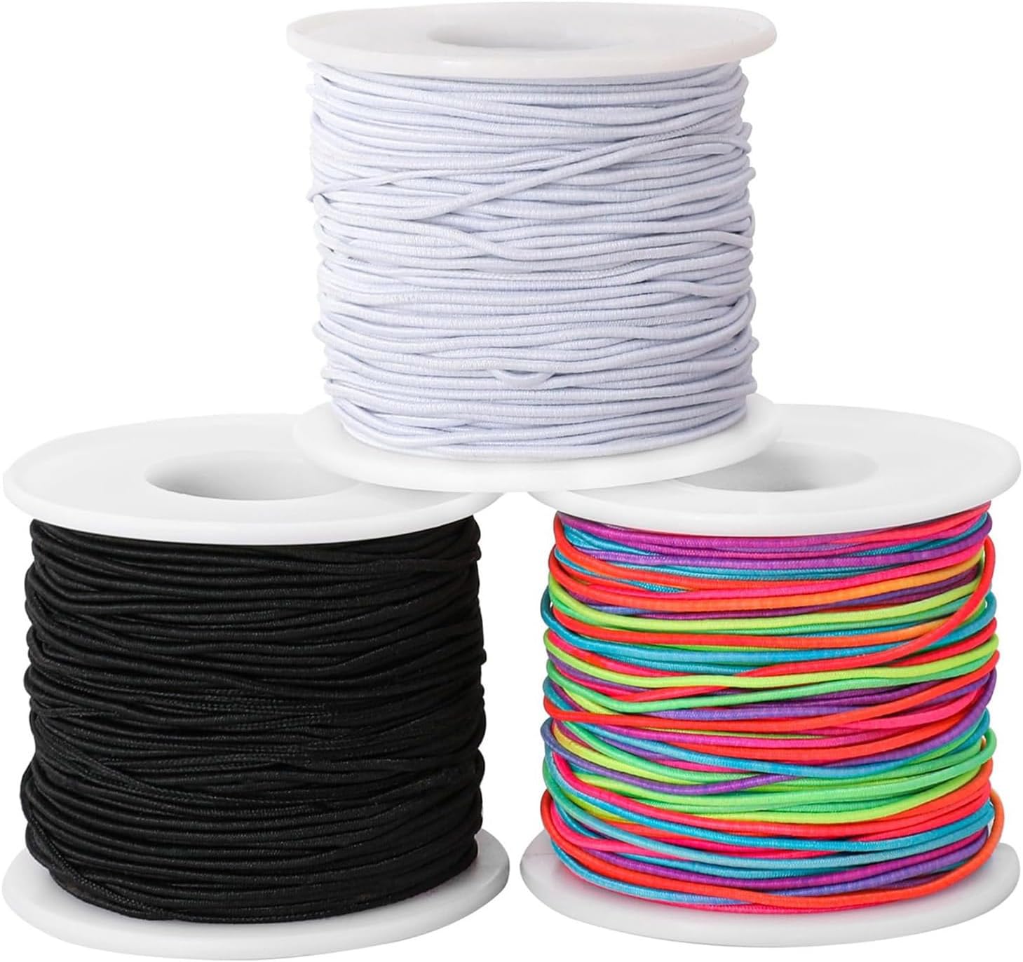Elastic String for Bracelets, 2 Rolls of 0.8mm Flat Stretch Cord, 220 Yards | Friendship Bracelet String, Jewelry Beading, with Storage Case and Beading Tool (Black&Wihte)