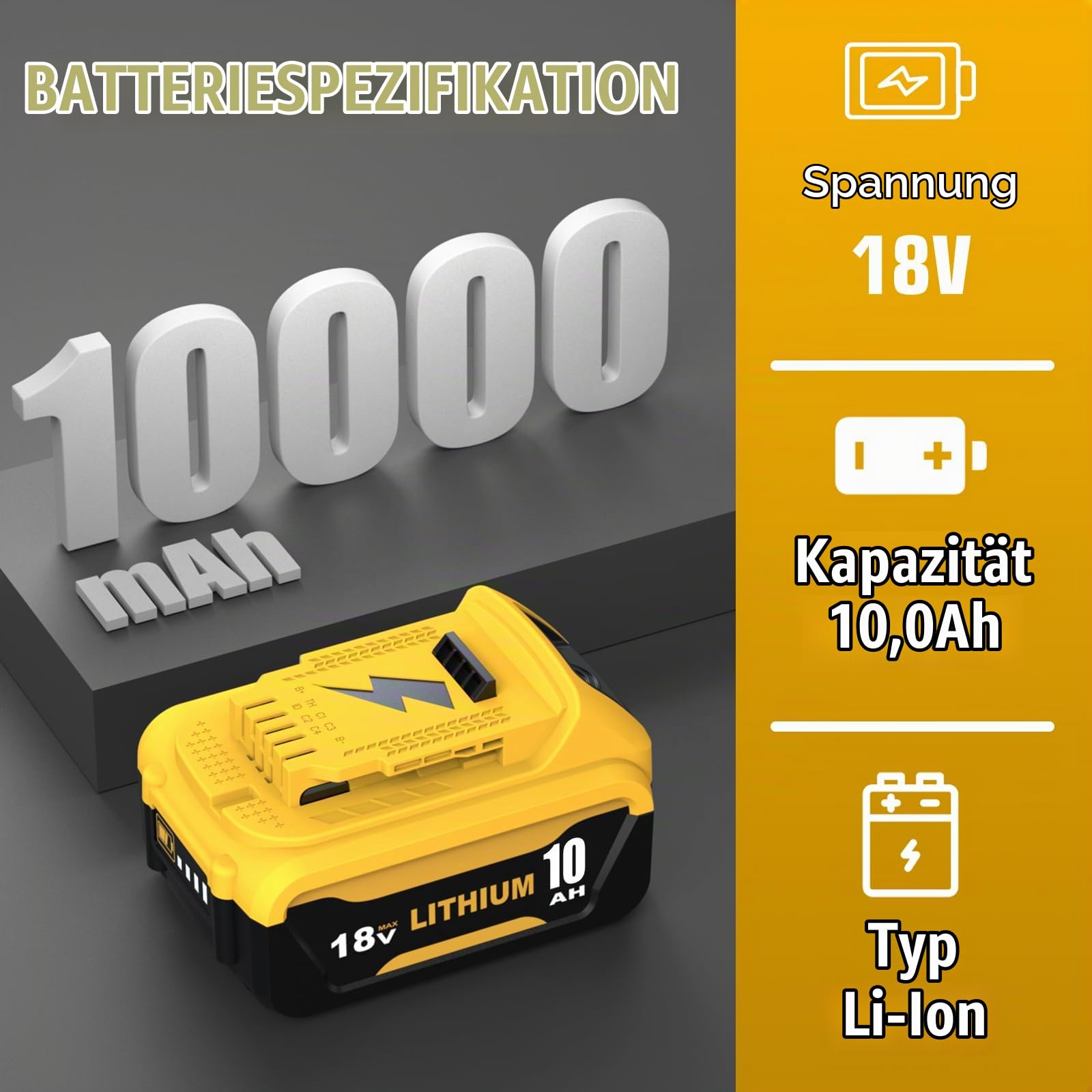 2er-Pack 10.0Ah Ersatzakku für Dewalt Akku 18V+ Ladegerät DCB107 Kompatibel mit DCB206 DCB204 DCB203 DCB201 DCB200 DCD/DCF/DCG Serie Akku-Elektrowerkzeuge