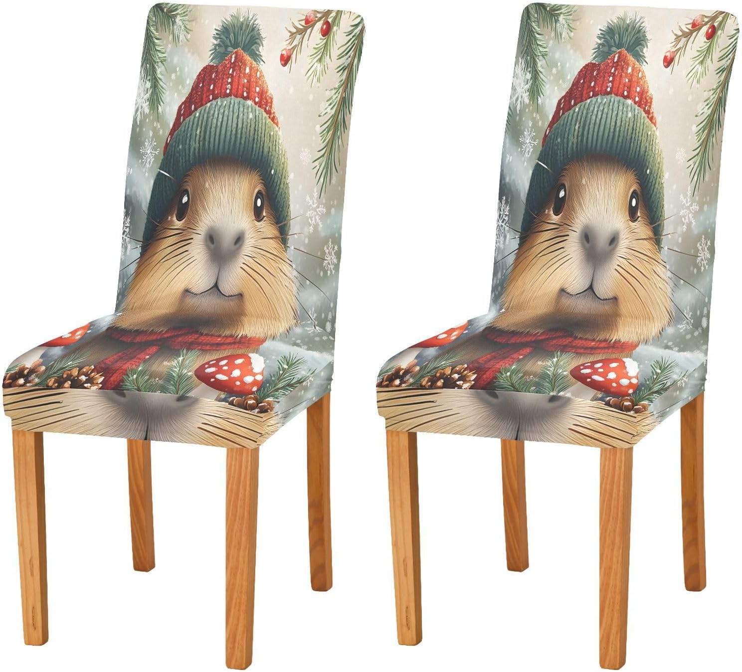 ALAZA Chair Covers for Dining Room, Capybara Snow Mushroom Stretch Chair Cover Sets Chair Protector Removable Washable for Ktichen Restaurant Hotel