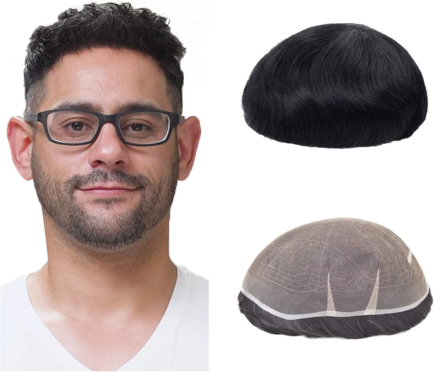Lordhair Men's Toupee Full French Lace Hair Replacement System, Base Size 8x10 Inch Light Medium Density Hairpiece for Hair Loss Men