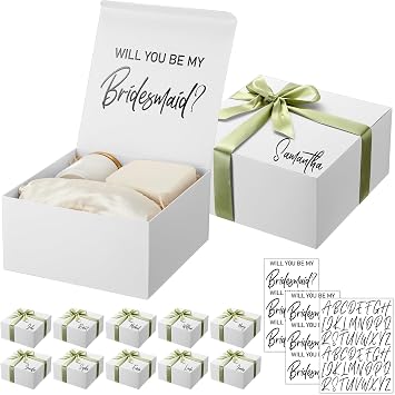AmazingSpark 8 Sets Bridesmaid Proposal Boxes Will You Be My Bridesmaid Box Wedding Gift Boxes with Lids Name Maid Matron of Honor Proposal Box for Wedding Party Favors Classic,Sage Green