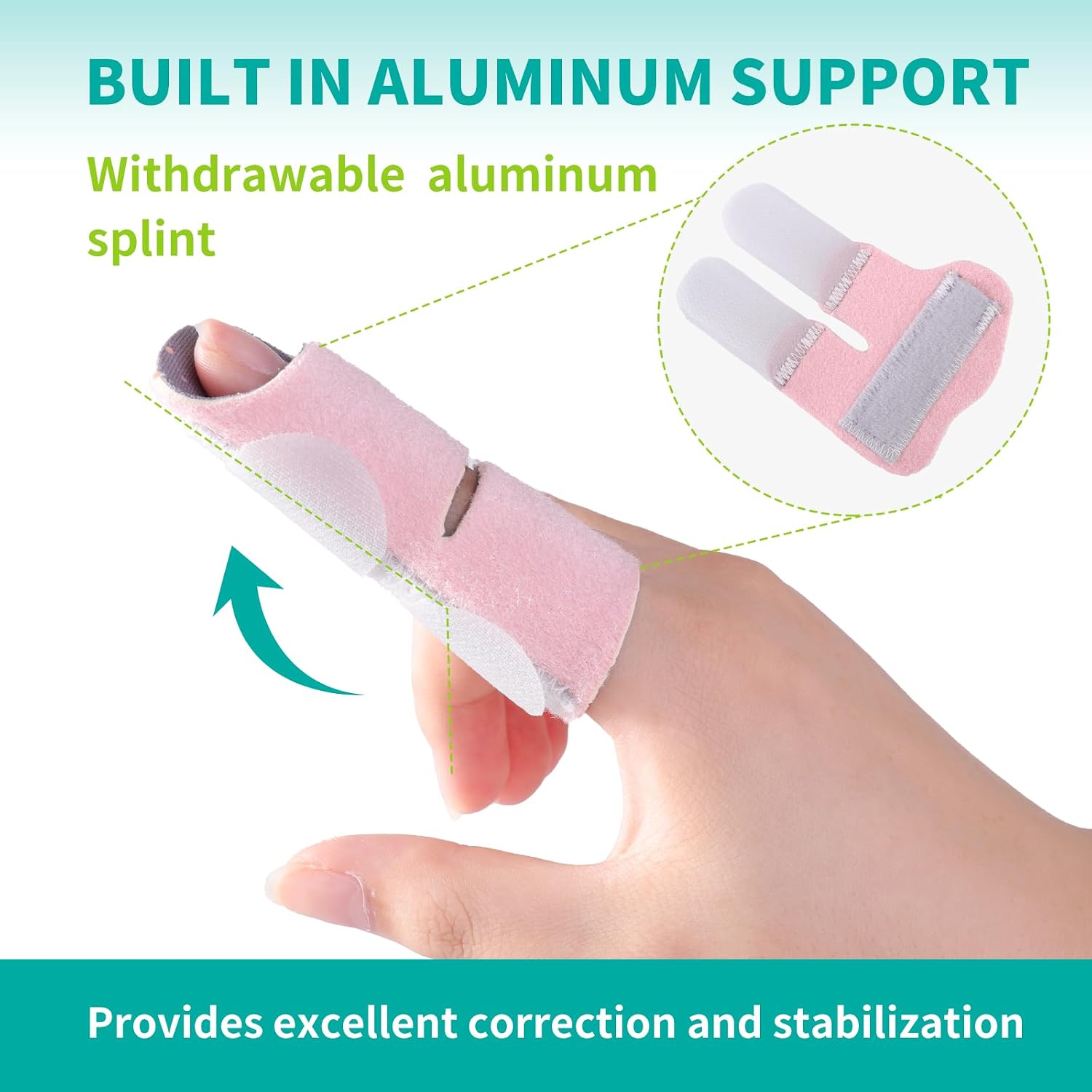 lefeke Trigger Finger Splint 3PCS, 2 Finger Support Braces for Middle, Ring or Index finger with 1 Thumb or Pinky Finger Splint, Broken and Mallet Finger Splints (Pink)