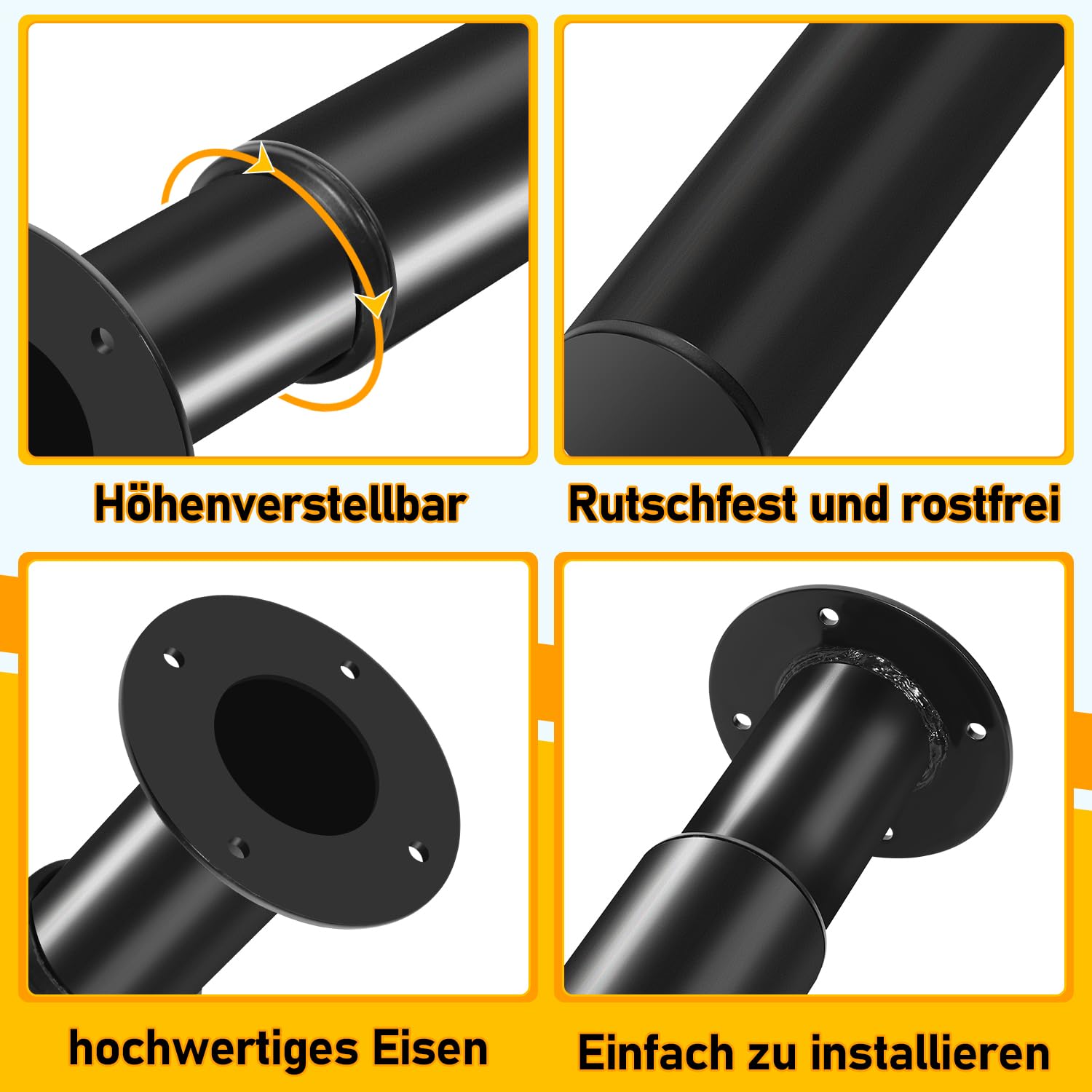 Juego de 4 patas ajustables para muebles de barra de desayuno de 70 a 110 cm, patas de acero con 16 tornillos de 5 x 20 cm, para muebles, sofá cama, mesita de noche, armario (negro)