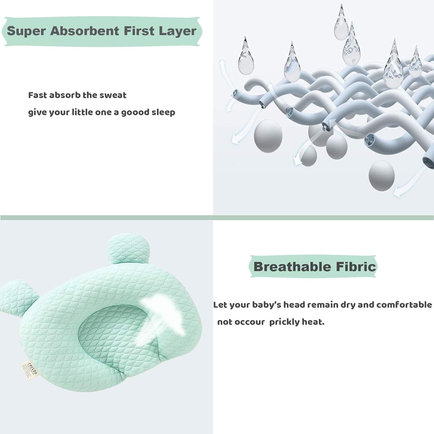 Baby Flat Head Preventing Pillow for Newborn Infant Toddler Neck Support Pillow Baby Nursery Pillow with Small Particle Pearl Cotton Stuffing (Green) : Baby