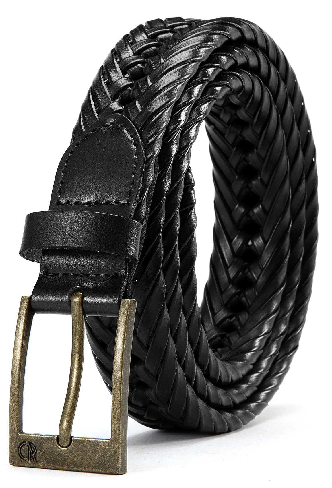 CHAOREN Mens Leather Braided Woven Belt 1 1/8" - Fully Adjustable &amp; Comfort