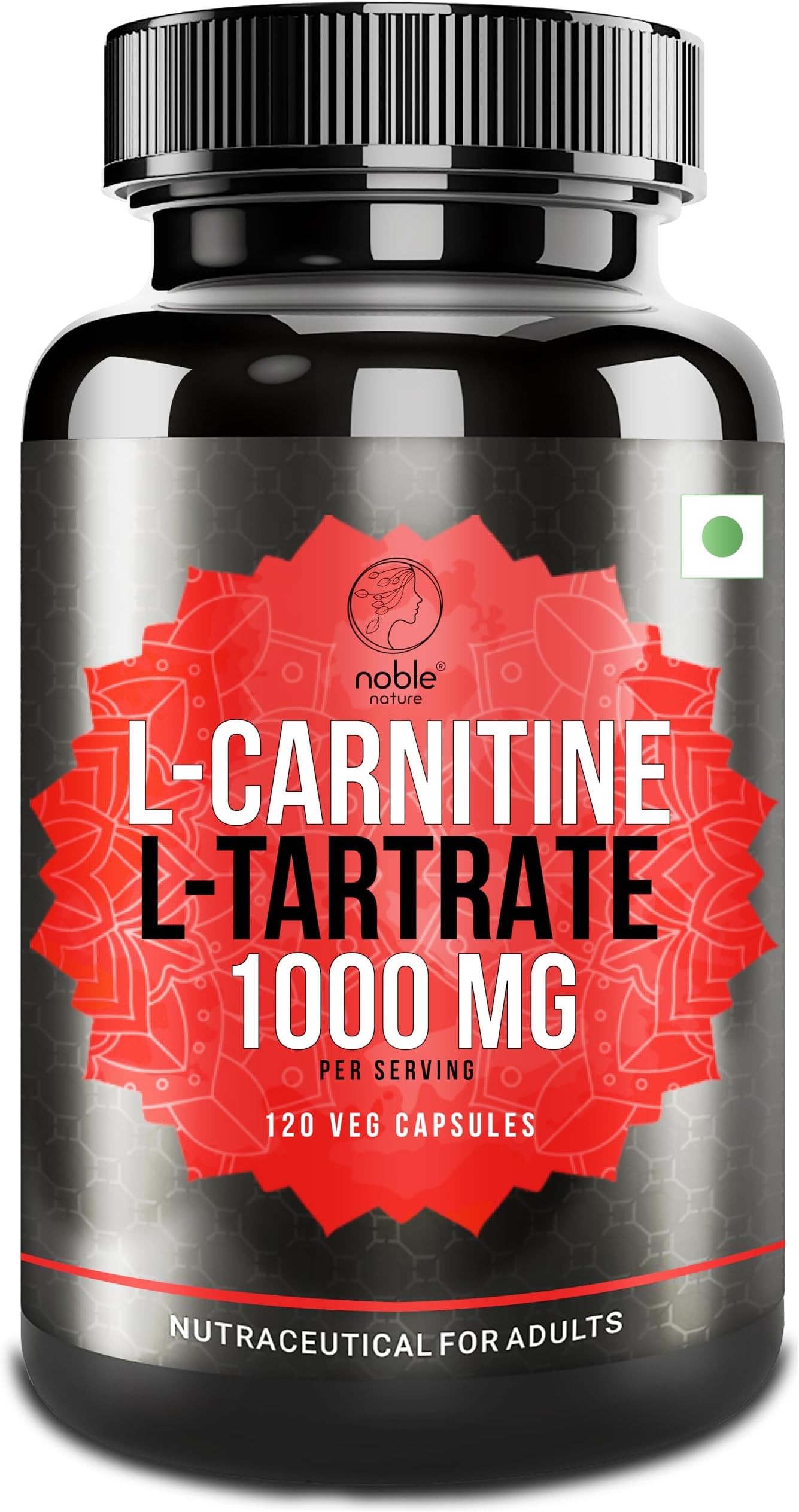 Noble Nature L Carnitine L Tartrate 120 Capsules - Energy Boost, Muscle Recovery, Metabolism Support, Cognitive Function - Fitness & Wellness Supplement