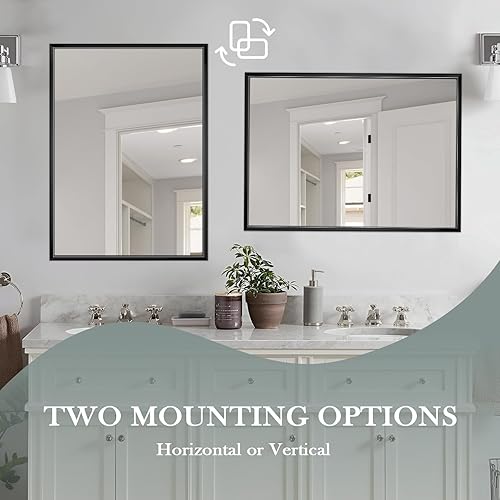 Miniatura 7 de FEUKNY Espejo de baño con marco de metal negro de 22 x 30 pulgadas, espejo de pared rectangular, antioxidante, espejo de tocador de vidrio templado