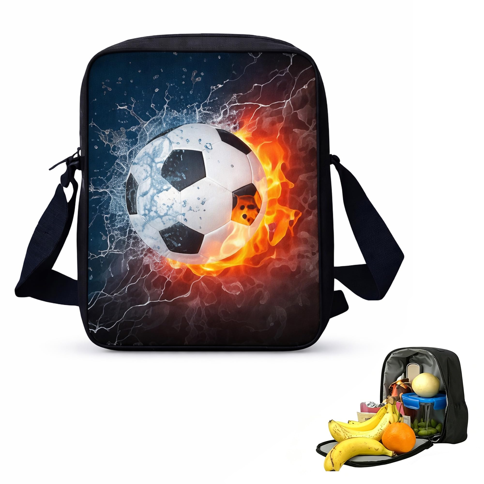 lrgnixs Football Lunch Box,3D Football Insulated Lunch Bag with Strap,Cooler Warm Kids Lunch Box,Boys Lunch Boxes for School Outdoor Beach Camping BBQ Travel