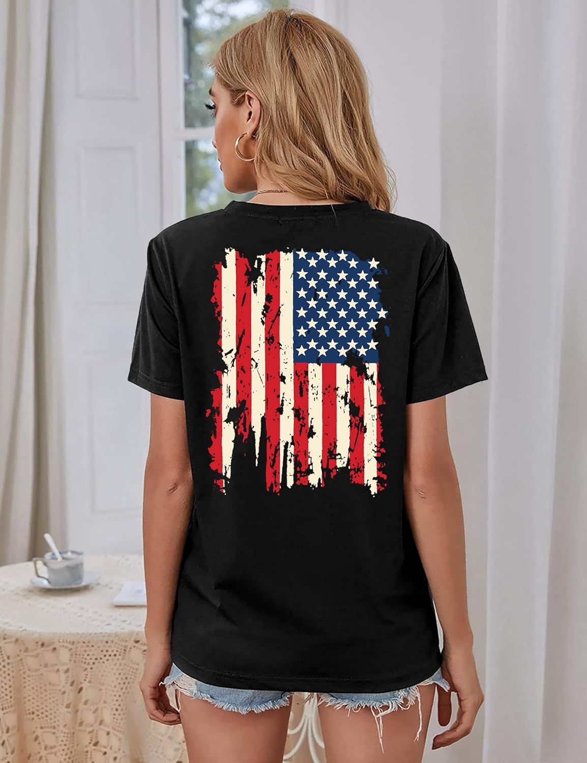 American Flag Shirt Women: Patriotic Shirt USA Flag Stars Stripes Print Short Sleeve T-Shirt 4th of July Tee Tops - Image 6
