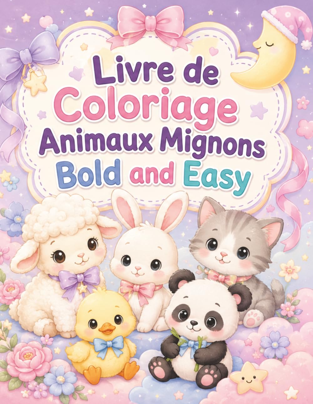 Livre de Coloriage Animaux Mignons Bold and Easy: 50 scènes joyeuses aux traits épais pour débutants, activité artistique apaisante à la maison et en voyage