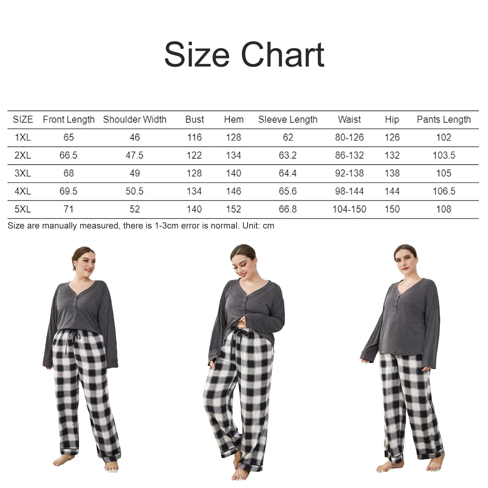Pyjama Femme Grande Taille Pyjama Femme Grande Taille, Ensemble de Pyjama Femme, Vêtements de Nuit Manches Longues