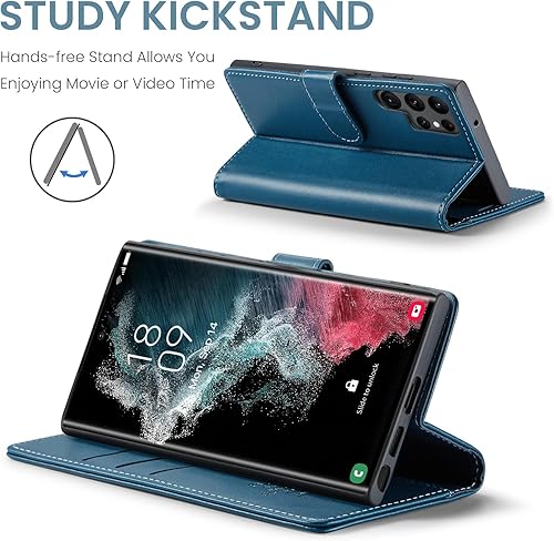 Miniatura 4 de Funda tipo cartera para Samsung Galaxy S22 Ultra con bloqueo RFID, soporte para tarjetas de crédito, de piel sintética, función atril, funda