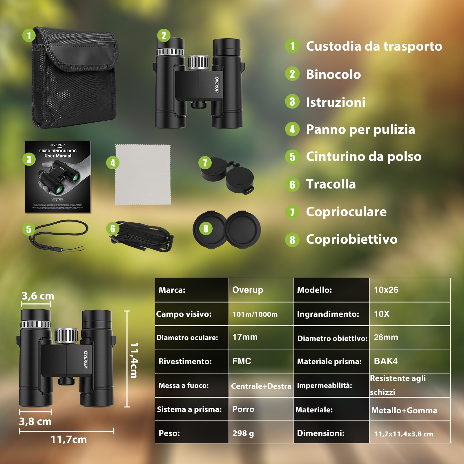 Binocolo Professionale Compatto 10x26, Prisma BAK4 e Lenti FMC Multistrato, Leggero e Impermeabile, per Birdwatching, Escursionismo, Viaggi e Concerti, Adatto ad Adulti e Ragazzi | Leggero e Impermeabile, per Birdwatching, Escursionismo, Viaggi e Concerti