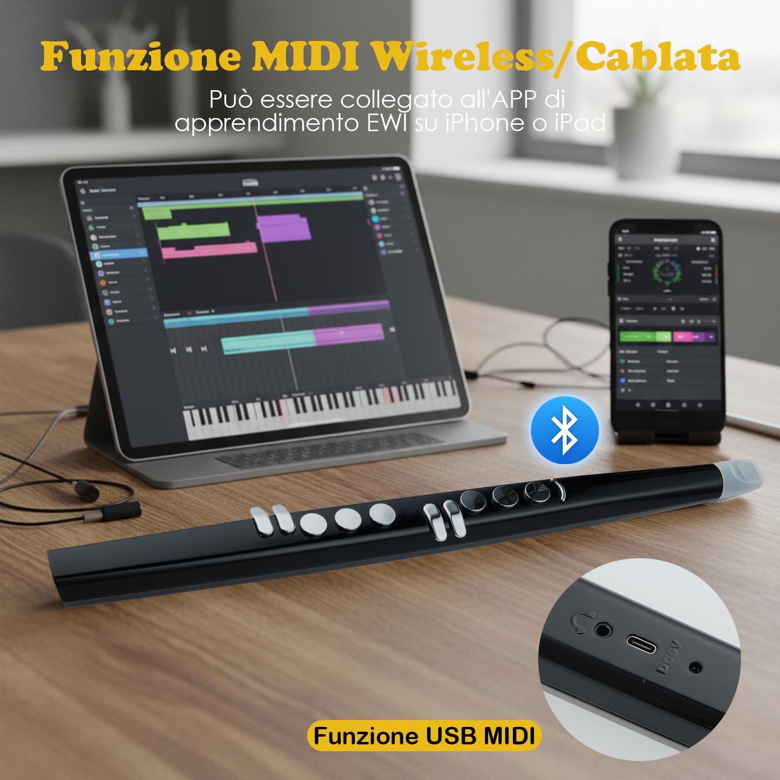 COSTWAY Strumento a Fiato, Strumento Musicale Digitale, Connettività MIDI Bluetooth USB, con 13 Toni, 2 Digitazioni e 3 Sensibilità, Sassofono Elettronico per Principianti, Bambini e Adulti