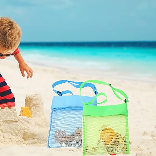 Miniatura 5 de shlutesoy Bolsa de playa de malla plegable de gran capacidad con correa de hombro ajustable, juguetes de playa para niños, bolsa de almacenamiento