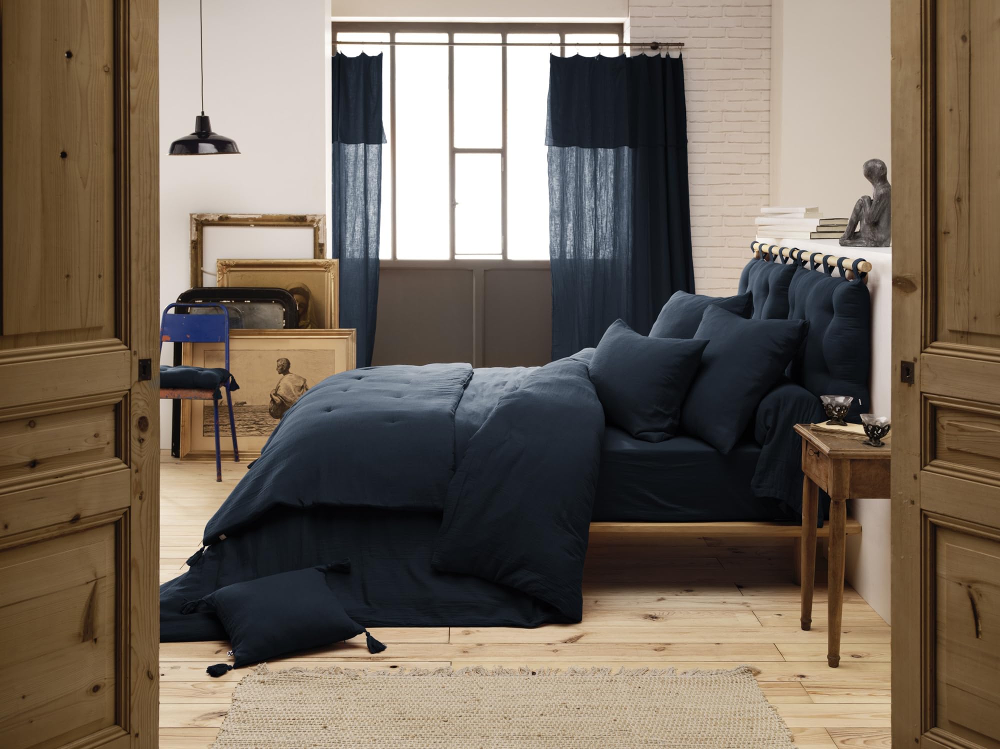 Edredon - Cuscino in cotone di lusso, 150 x 150 cm, colore: Blu scuro