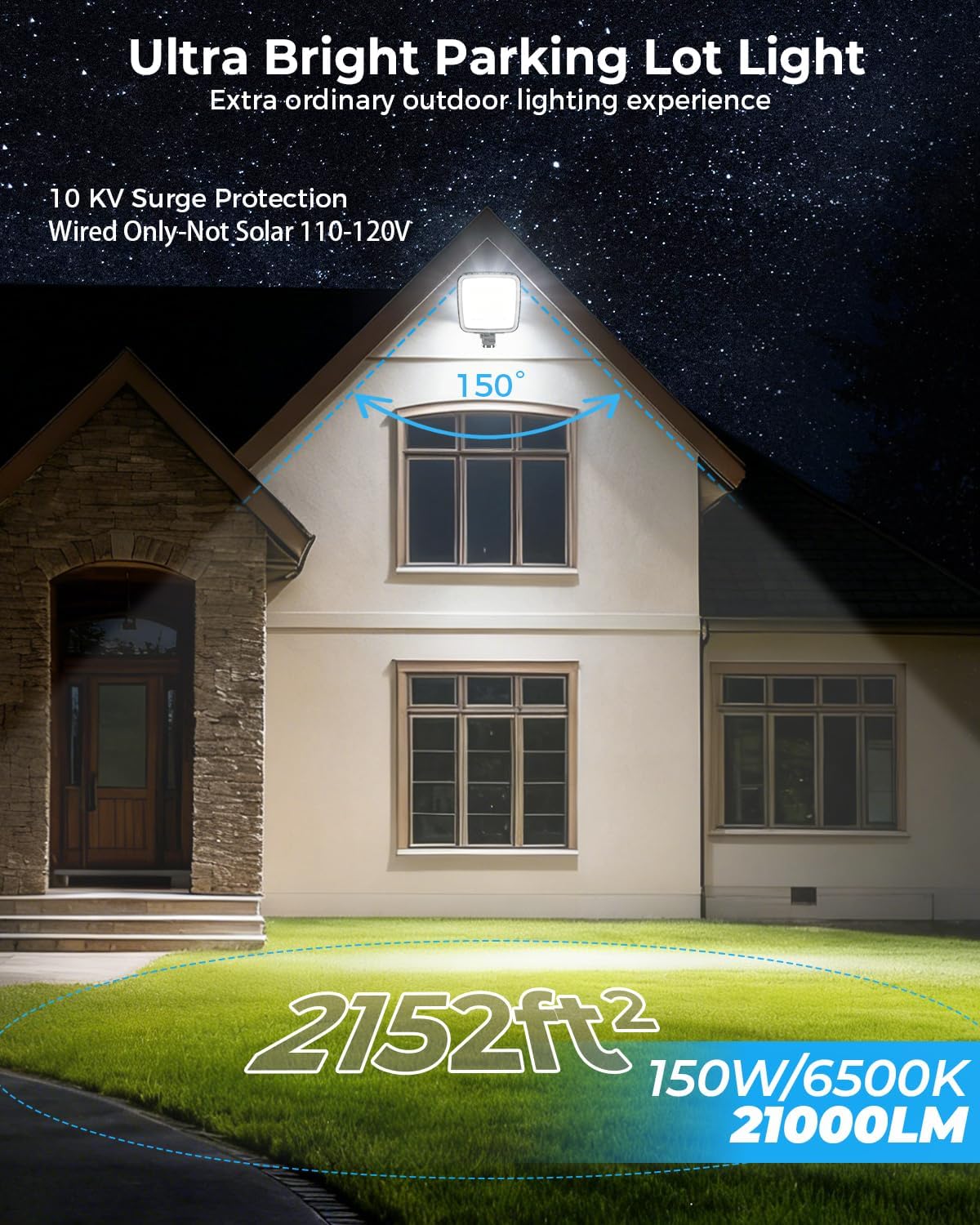 LED Parking Lot Light 2Pack, 150W 21000LM Dusk to Dawn Outdoor Lighting Adjustable Outdoor Light Poles IP66 Waterproof Commercial Street for Yard, Barn, Driveway, Sport, Highway