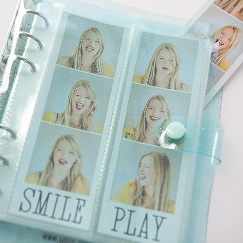 Álbum de fotos de cabina de fotos - Cuaderno con purpurina de 6 anillas, carpeta brillante con 20 fundas para fotos de 2x6 - Se adapta a 80 tiras