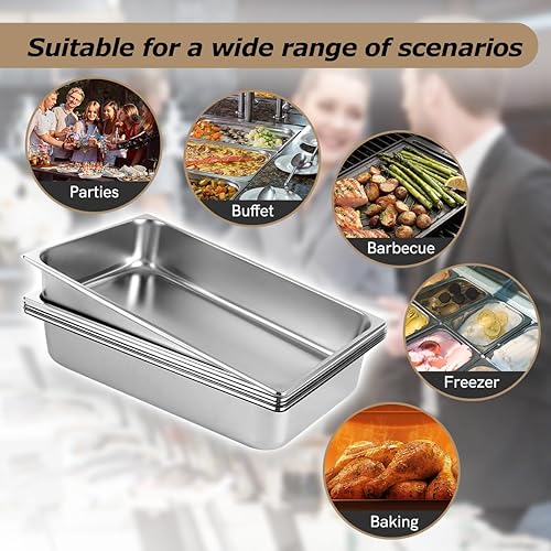 Miniatura 7 de Stainless Steel Pans 4" Deep, 6 Packs Full Size Hotel Pans Steam Table Pans, 22 Gauge Commercial Catering Food Pans for Restaurant Buffet Party