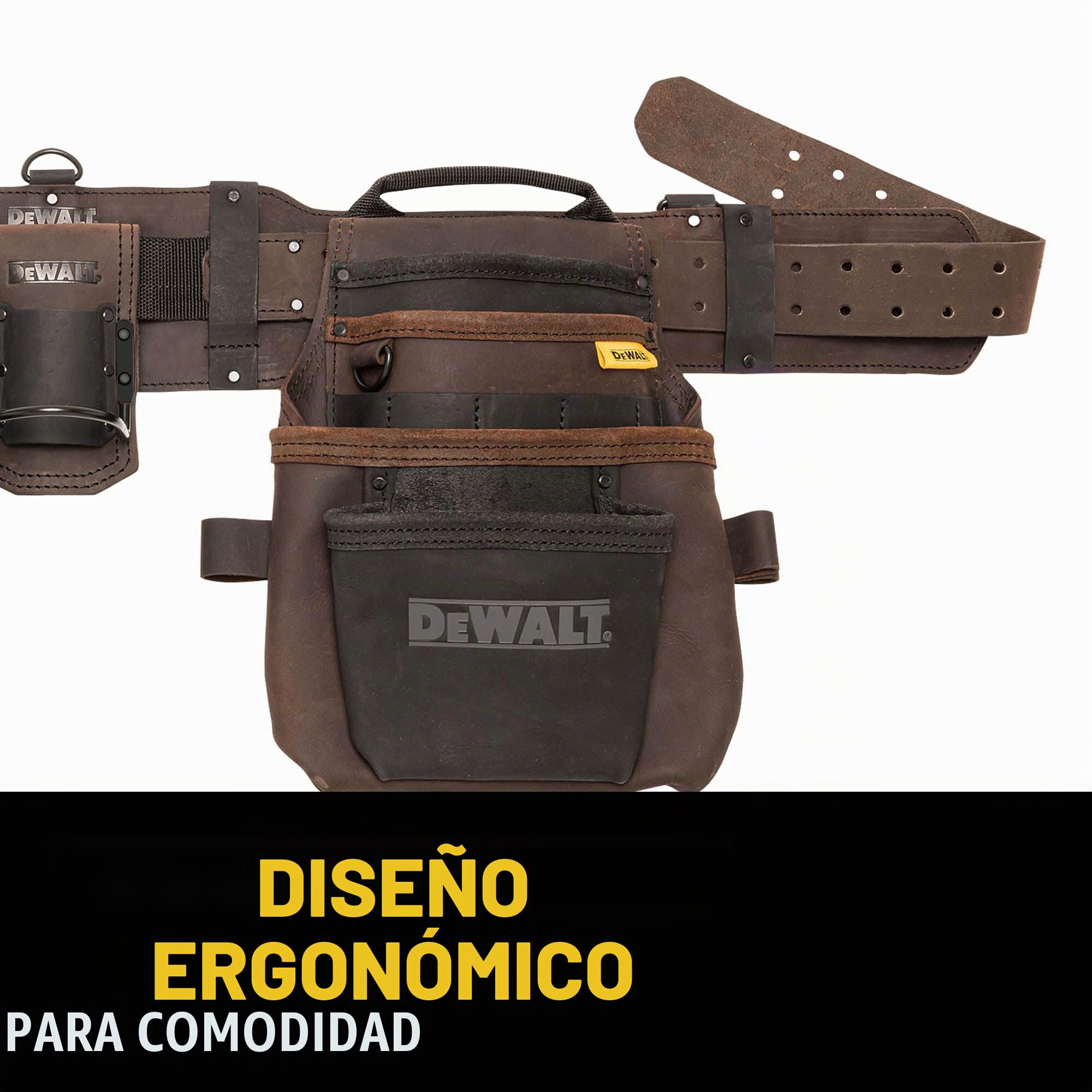 DEWALT Cinturón de herramientas, cinturón ajustable, 18 bolsillos, cuero, marrón (DWST550113)