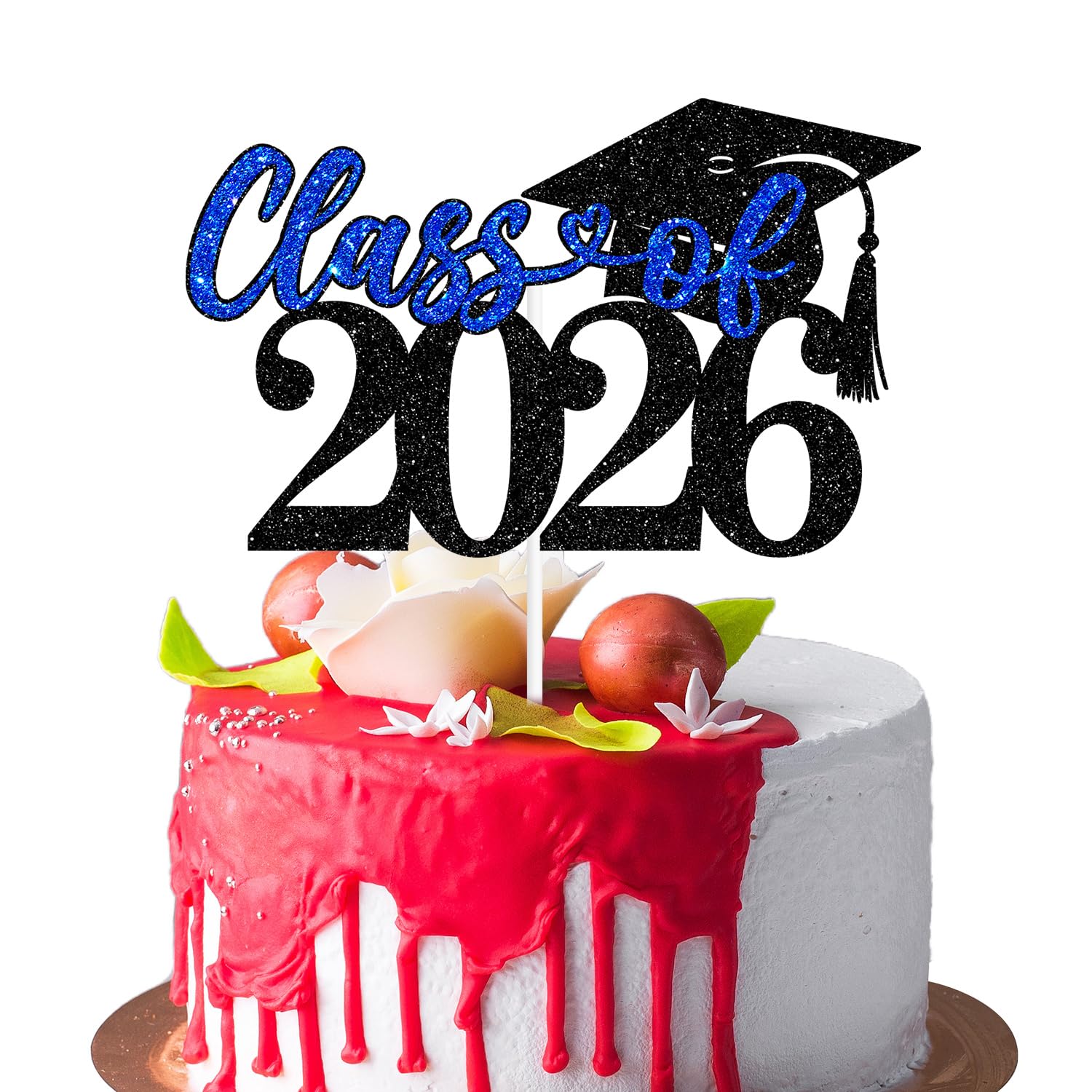 Photo 1 of **2 pack** Class of 2026 Cake Topper, Congrats Grad/You Did It, Congratulations High School College Graduation Party Decorations, Black and Blue Glitter