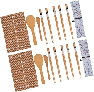 Mikinona 1 Set Sushi Making Kit Complete DIY Sushi Tools for Home and Restaurants Includes Mats Cloth Bags Rice Scoops Knives Chopsticks for Beginners and Amateurs