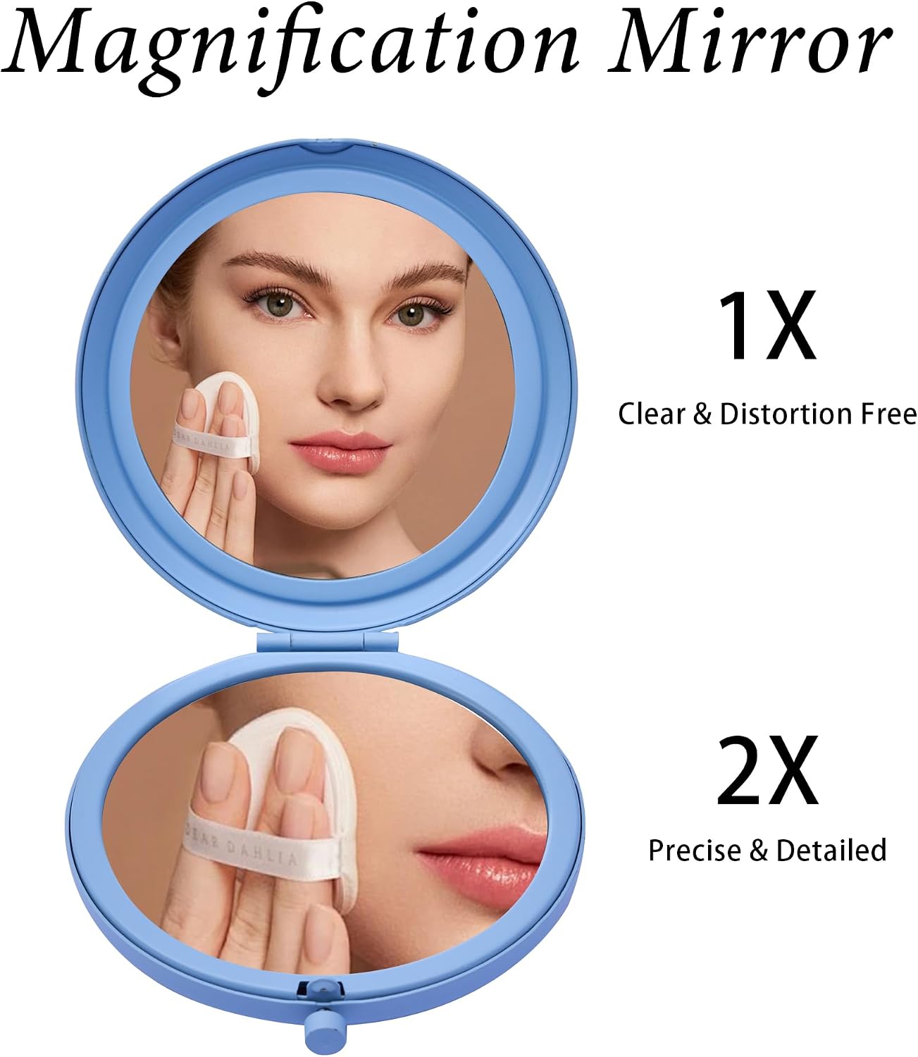 Compact Mirror for Purse, Metal Round Shell, Double-Sided 1X/2X Magnifying, Portable Travel Makeup Mirror, Mini Pocket Mirror, Baby Blue, 4 Packs image 4