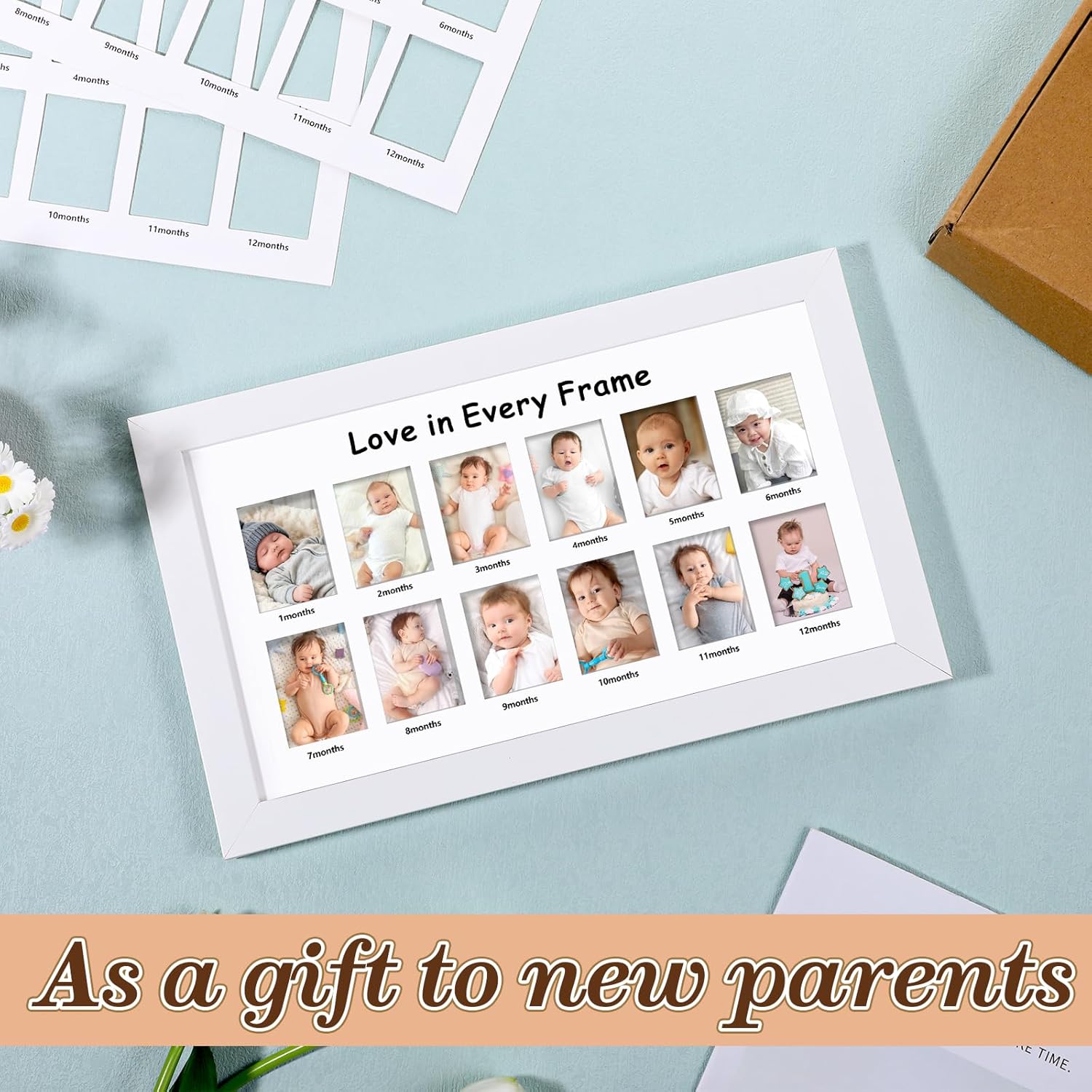 赤ちゃんの初年度フォトフレーム - 12ヶ月の赤ちゃんのための私の最初の年のフォトフレーム - 1歳児の記念フレーム 12個 1.5