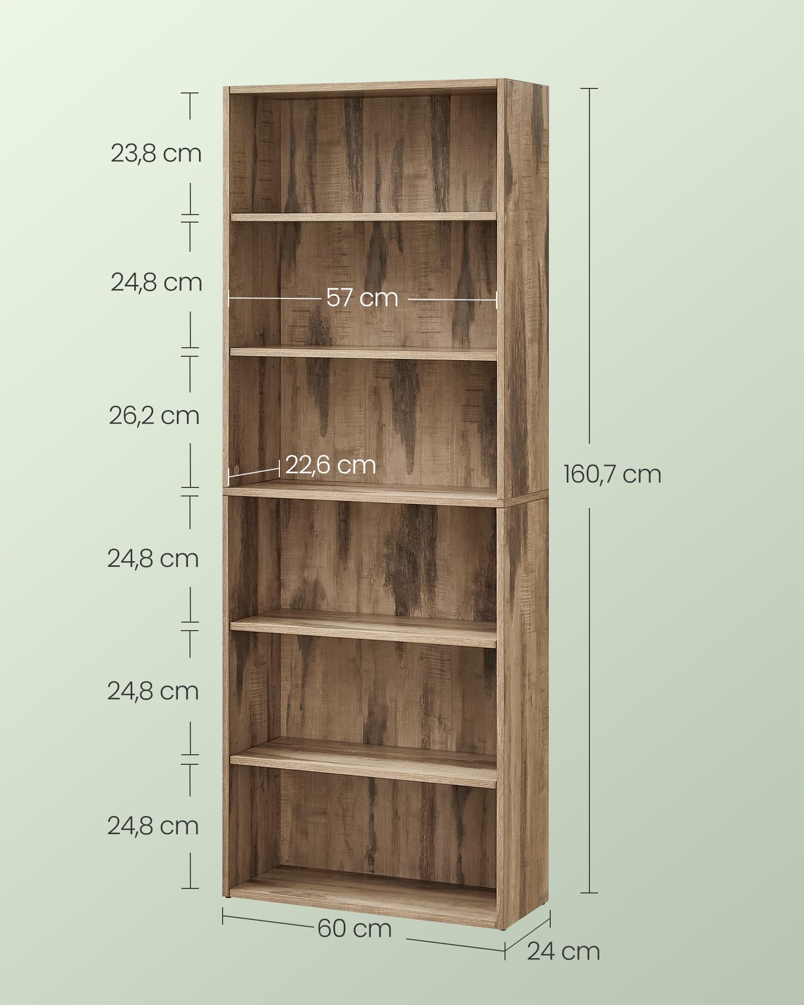 VASAGLE CUSTOS Collezione - Libreria Scaffale a 6 Ripiani, Portaoggetti, Organizzatore con Scomparti, Ripiani Aperti e Regolabili, per Soggiorno, Ufficio, Camera da Letto, Marrone Cammello LBC166T50