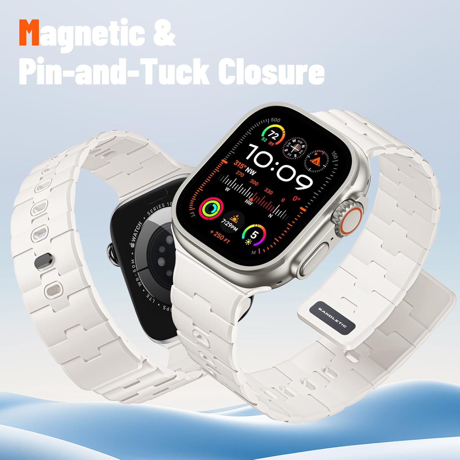 Bandletic Magnetic Silicone Watchband Compatible with Apple Watch Band 44mm 45mm 46mm 49mm 42mm 41mm 40mm 38mm Men Women, Strong Magnet Sport Strap for iWatch Series 11 10 9 8 7 6 5 4 Ultra SE 3 2 1