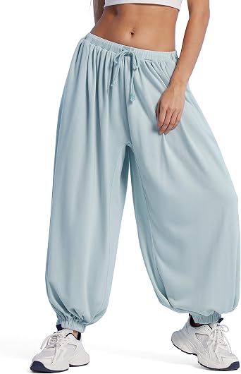 MOOSLOVER Women Pleated Balloon Pants Elastic Waist Baggy Harem Pant Comfy Loose Casual Workout Pants with Pockets