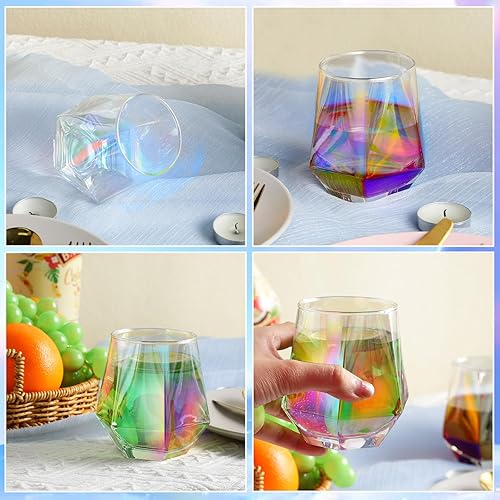 Miniatura 4 de Juego de 12 copas de vino iridiscentes sin tallo de 10.5 onzas de arco iris para cóctel, whisky, Navidad, boda, fiesta de cumpleaños, hogar, bar,