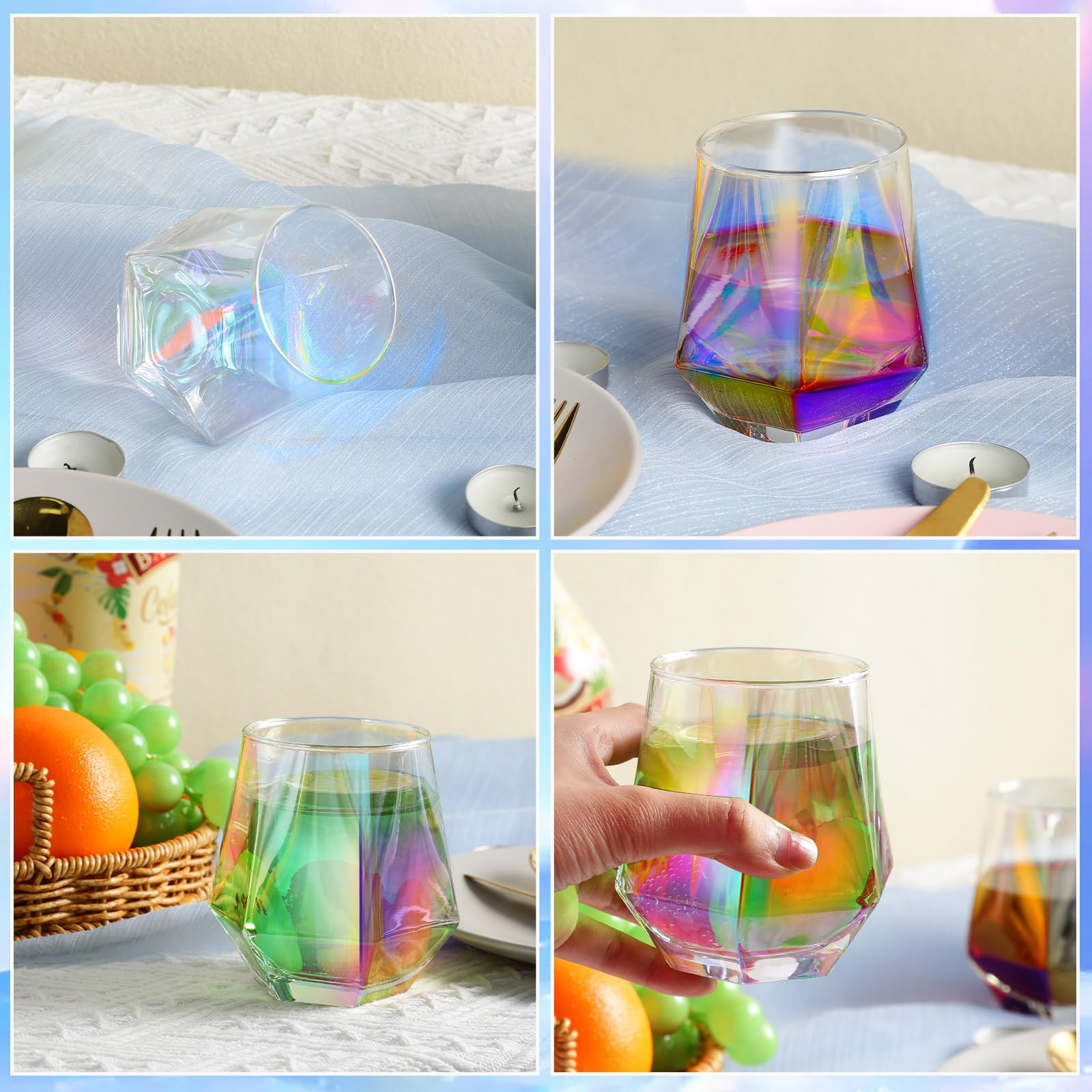 Iridisenti Crystal Stemless Wine Glasses Set Of 6 – 18 Oz Lead-Free Iridescent Glasses For Red & White Wine, Dishwasher Safe - View #8