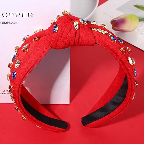 Vista 128 de NVENF Diademas anudadas con diamantes de imitación para mujer, diademas con cuentas de cristal, diadema con nudo superior, diademas de moda