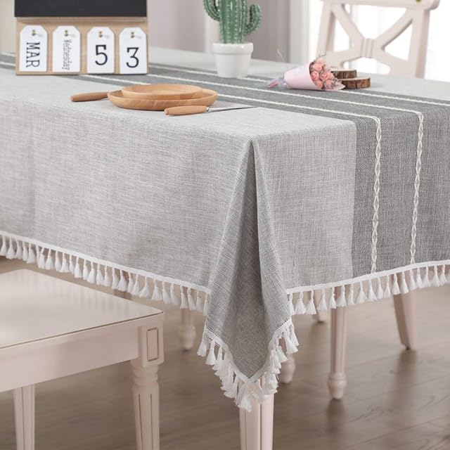 Vailge Tablecloth Rectangle Table Cloth Cotton Linen Wrinkle Free, Tassel Tablecloths Washable Table Cover for Kitchen Dinning Party (Grey, 140x300cm(55x118inch))