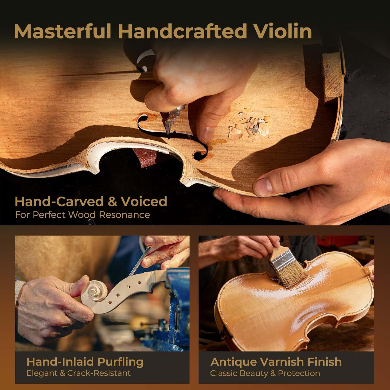 Vangoa Violin 4/4 Full Size Set, Handcrafted Entry Level Acoustic Violin Set with Lightweight Hard Case, Suitable for Beginners, Teens, 12+, Adults, Right Handed Players
