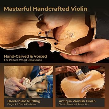 Vangoa Violin 4/4 Full Size Set, Handcrafted Entry Level Acoustic Violin Set with Lightweight Hard Case, Suitable for Beginners, Teens, 12+, Adults, Right Handed Players