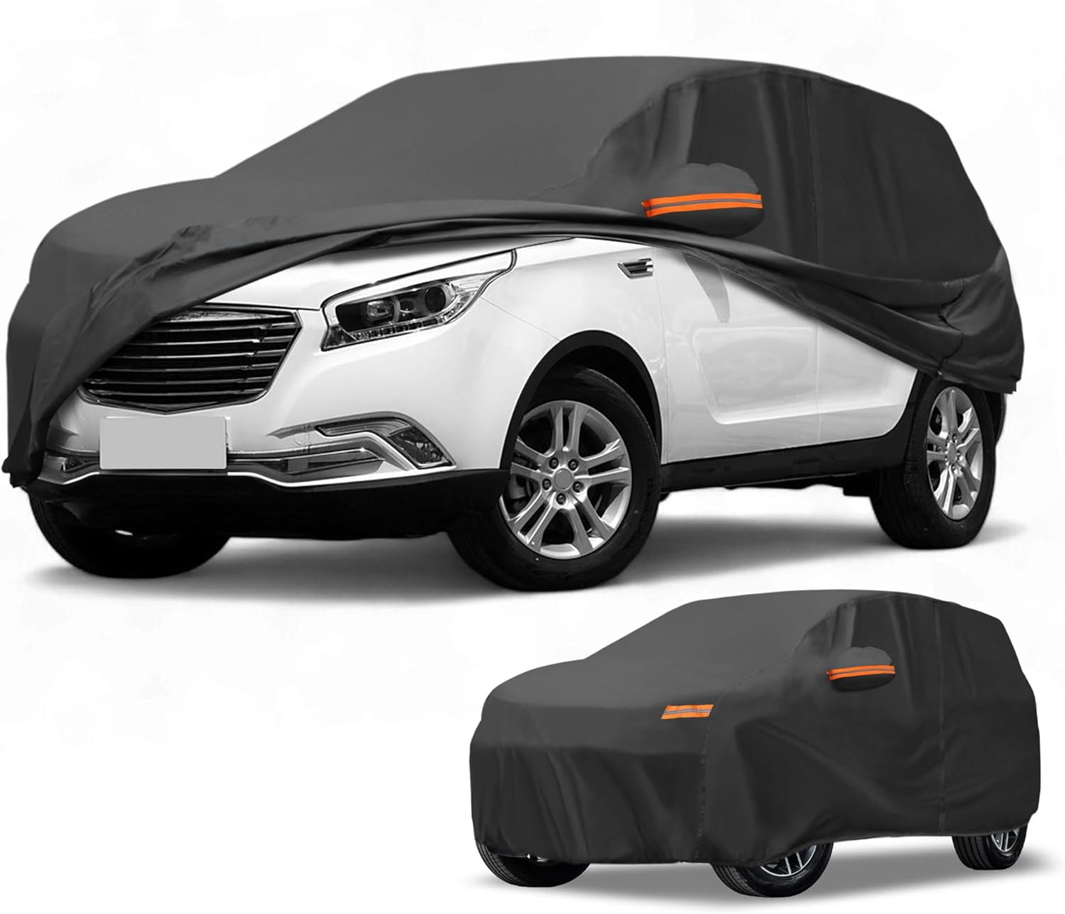 Car Cover Waterproof All Weather Sun Rain Protection Full Exterior Cover for Hyundai Santa Fe Black with Left Side Zippers