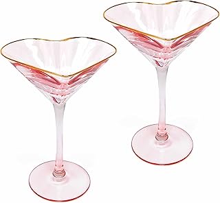 Gift Boutique Set of 2 Heart Shaped Martini Glasses Pink Coupe Glass Cocktail Glassware for Bridal Shower Wedding Gifts Birthday Anniversary Valentine's Day