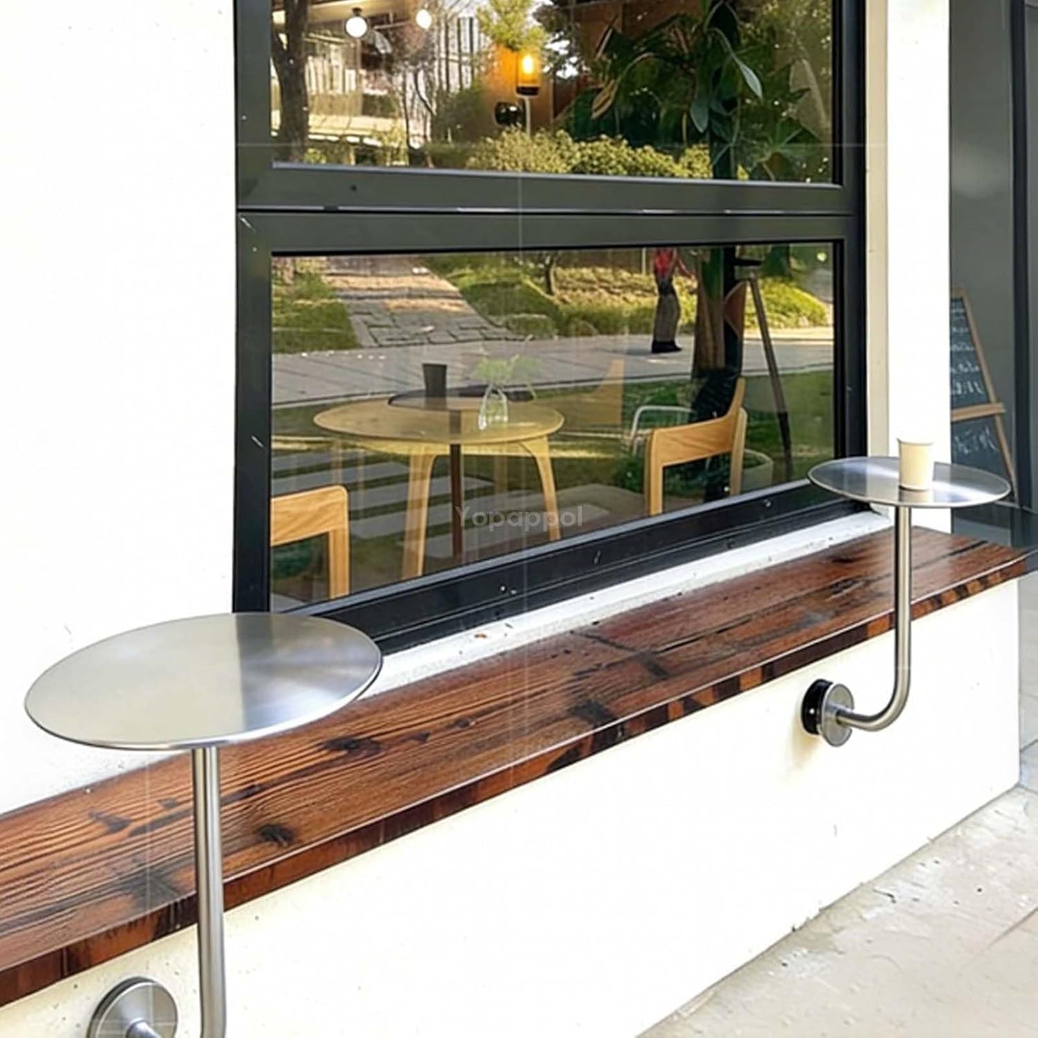 L-Shaped Wall-Mounted Round Tables, Stainless Steel Breakfast Bar Table Leisure Coffee Tea Table for Milk Tea Shop Garden Outdoor Patio Bistro Cafe(19.7x19.7x17.7inch)