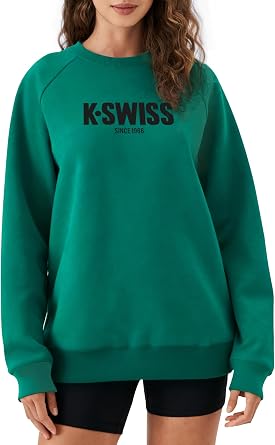 K-Swiss Heritage Womens Sweatshirts - Oversized Crewneck Pullover Casual Long Sleeve Fall Winter Tops