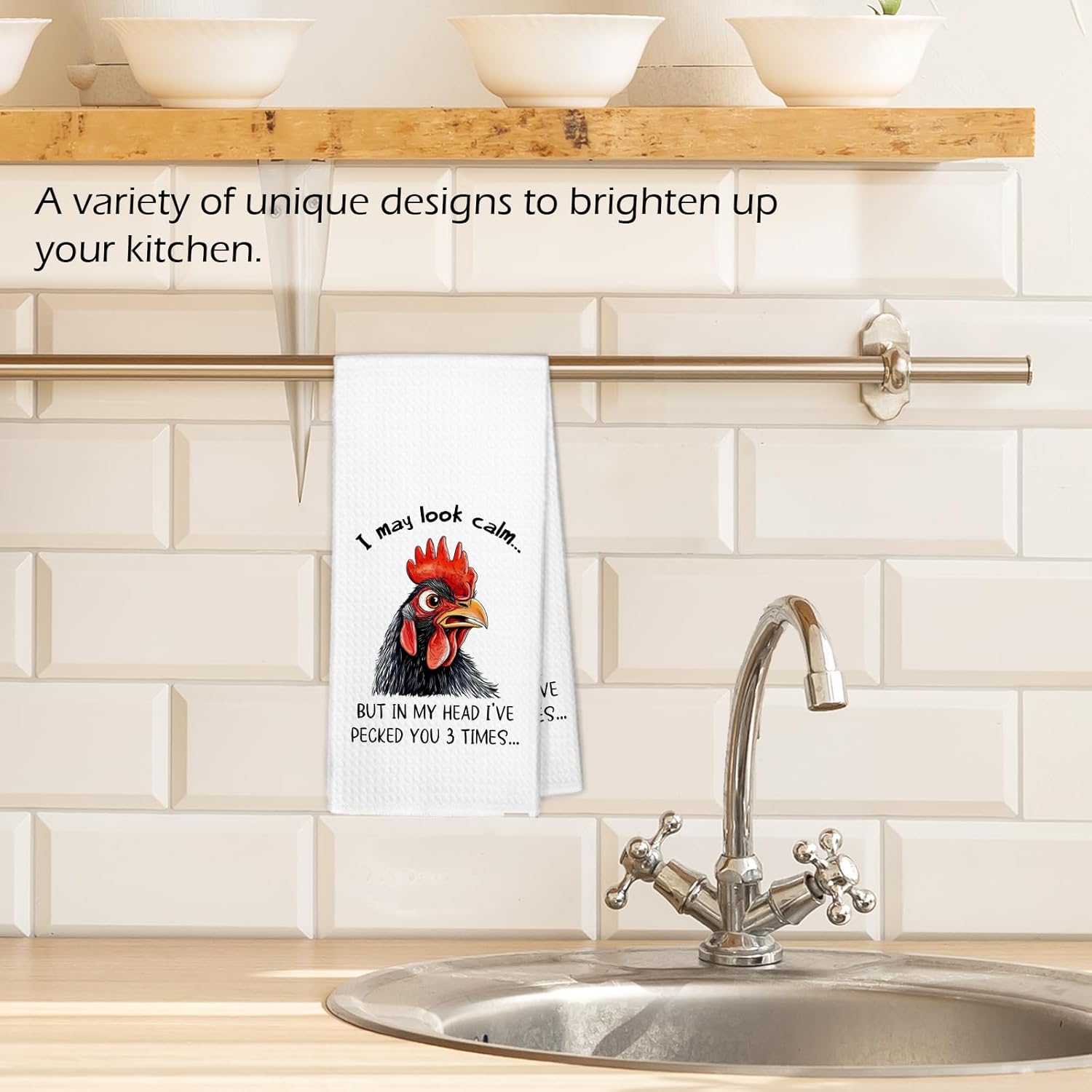 Funny Chicken Kitchen Towels, Chicken Lovers Gifts Dish Hand Tea Towels, Rooster Gifts for Women Men, Rooster I May Look Calm Farmhouse Decorative Towel for Bathroom Kitchen,16x24 Inch - Image 2