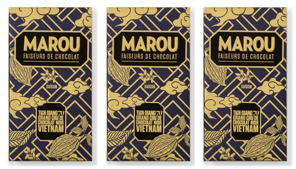 Marou Origin Tien Giang 70% Cacao Dark Chocolate 3-Pack | Vietnam Single Origin, Dairy Free, Gluten Free, Soy Free | 3 x 80g Bar