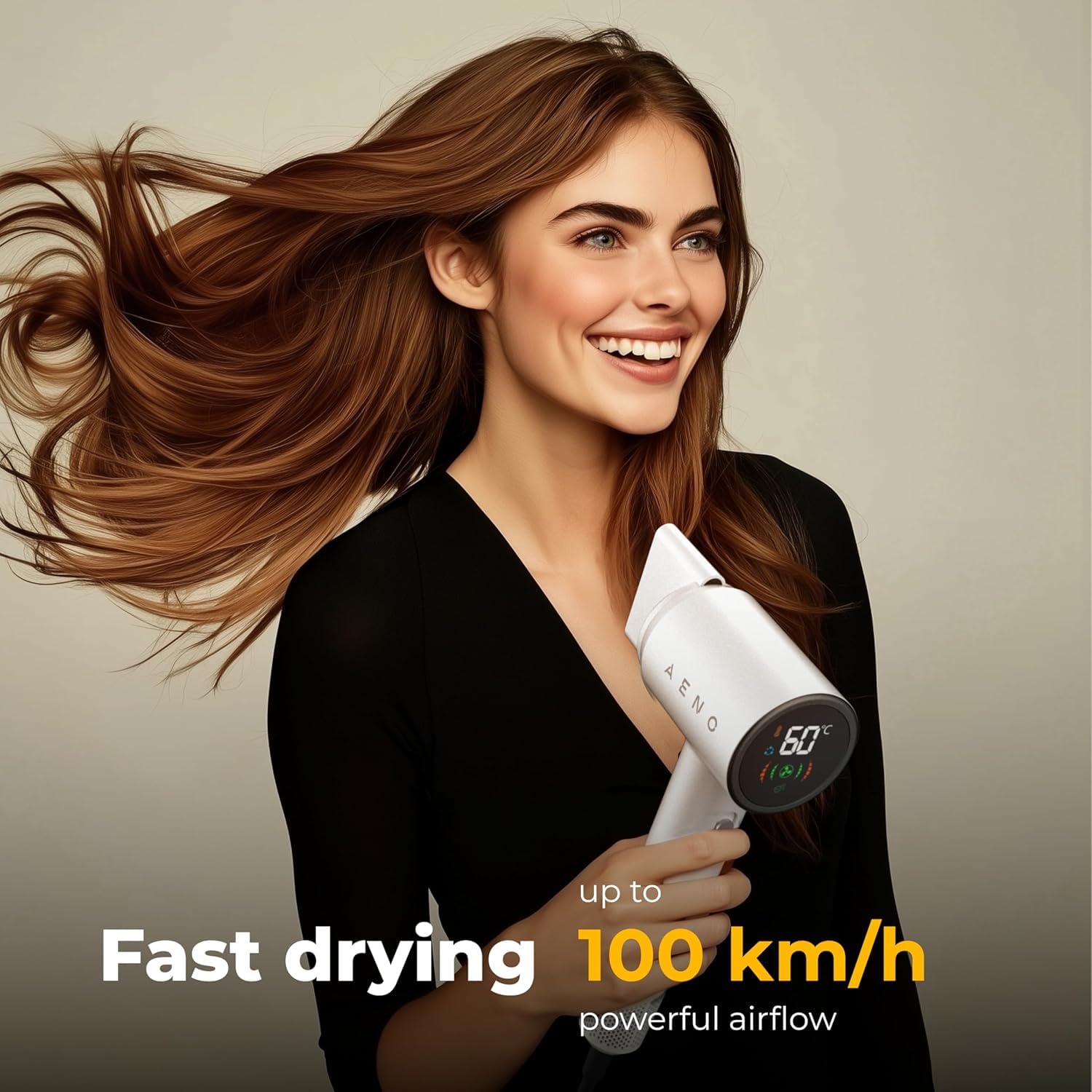 AENO Haartrockner HD4 1500W Magnetische Aufsätze Ionentechnologie NTC Sensor 5 Temperatur & 2 Geschwindigkeitsmodi Überhitzungsschutz Cool Shot Funktion Haartrockner für Zuhause und Reisen Weiß