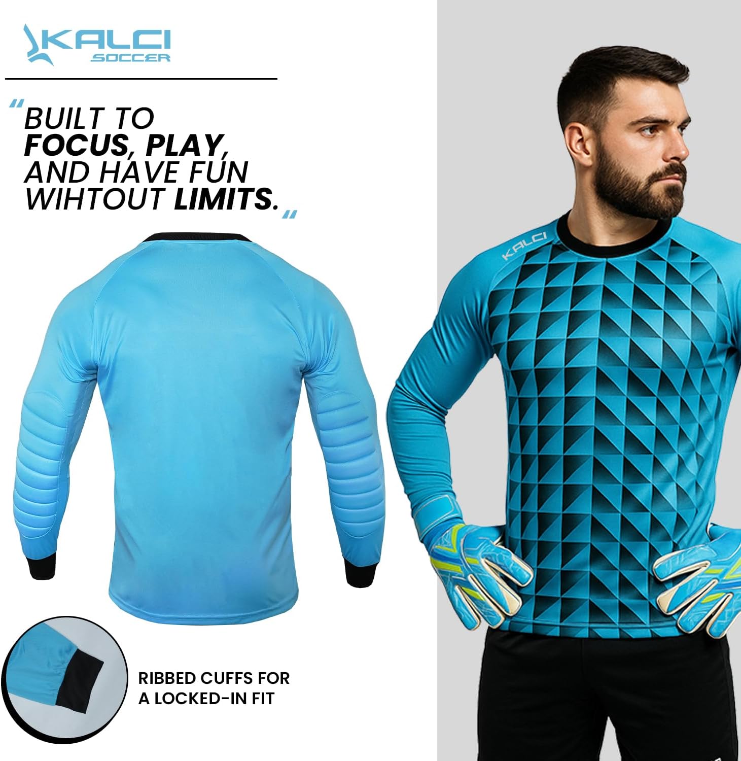 Kalci Soccer Goalkeeper Jersey | Elbow Padded Goalkeeper Shirt Adult/Youth | Long Sleeve Goalie Jersey for Men/Women/Boys - Image 2