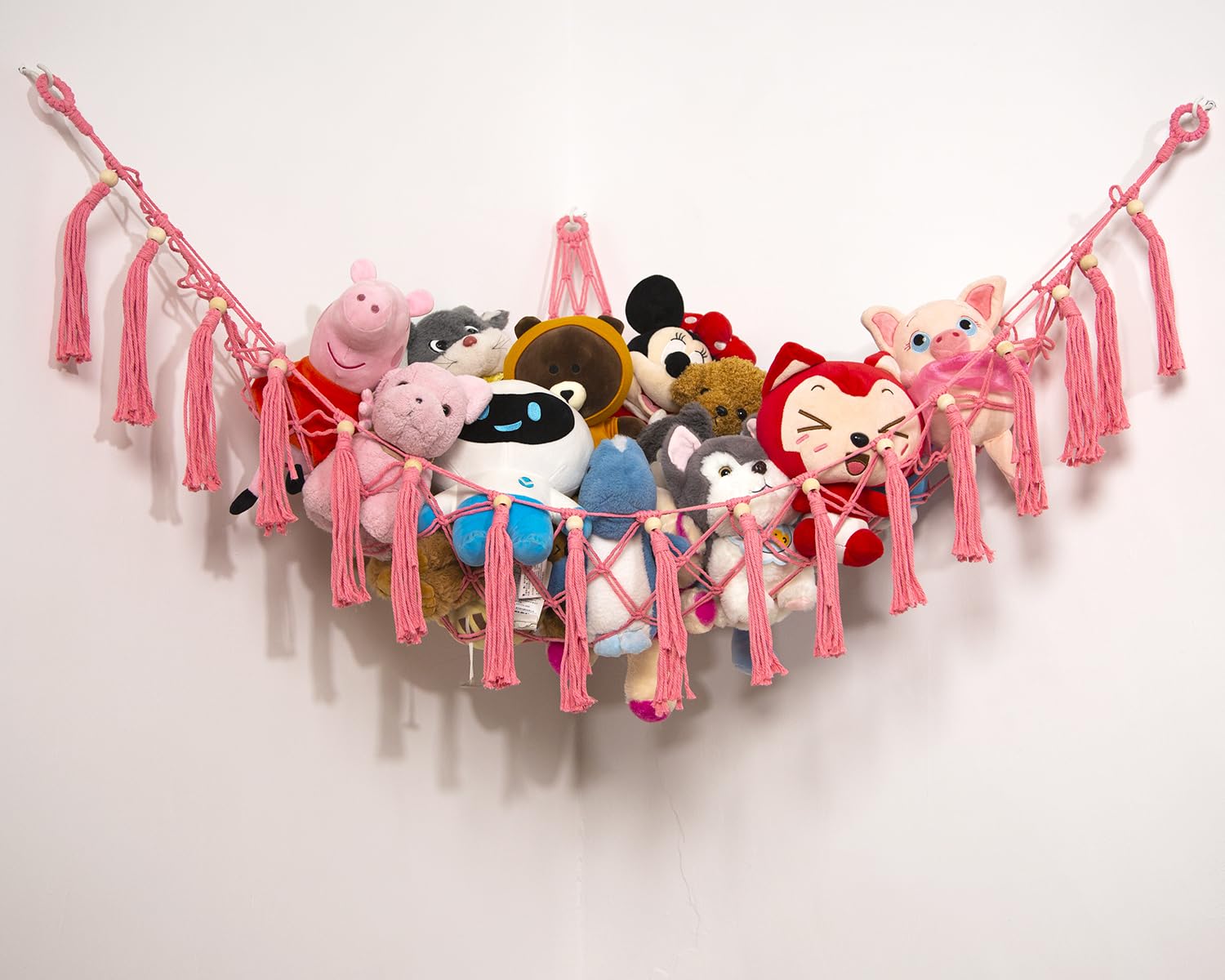 Stuffed Animal Hammock Teddy Bear Net Plush Holder Soft Toy Storage Organizer Boho Macrame Toy Holder-Pink - Image 2